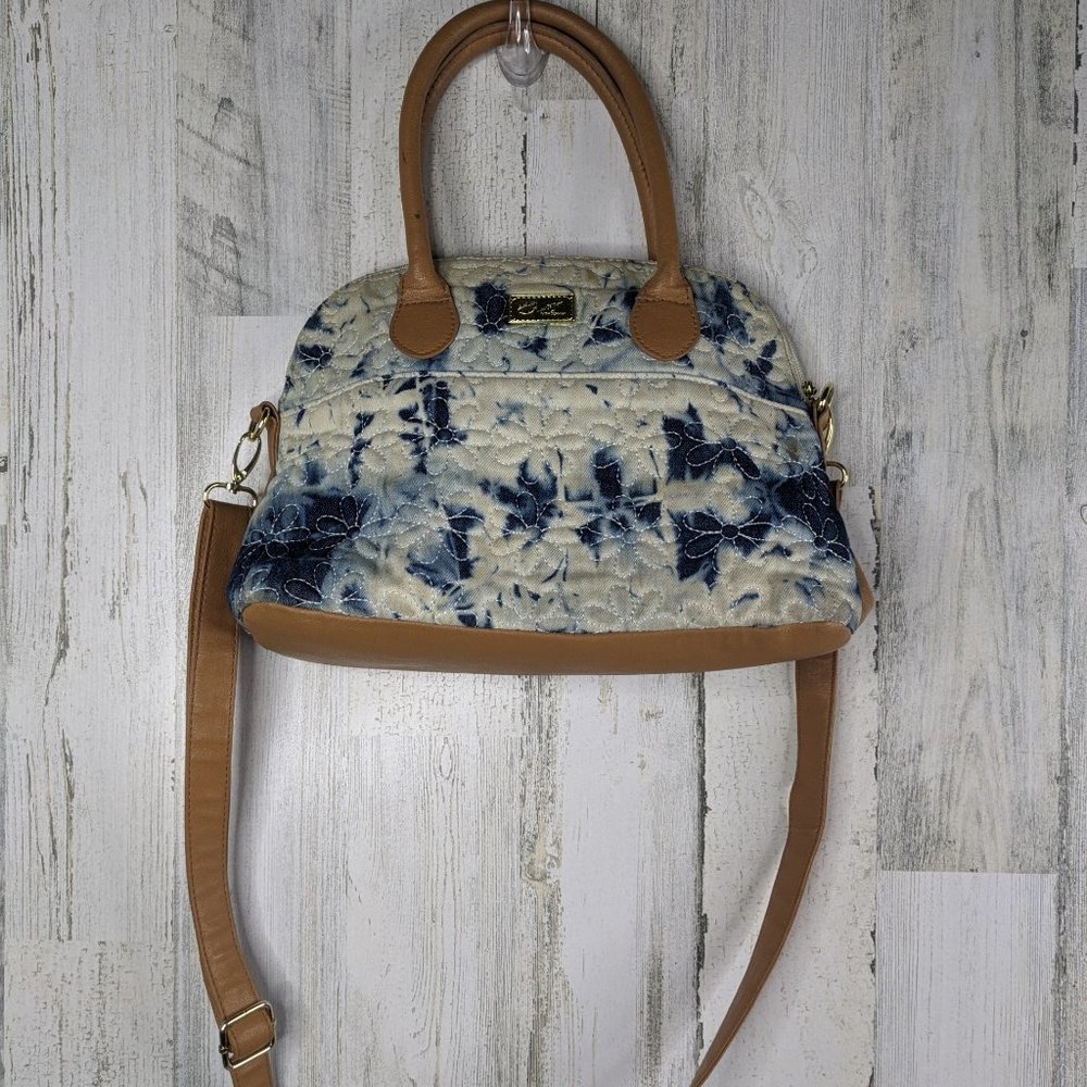 Betsey Johnson Blue Tan Bleach Dyed Shoulder Bag